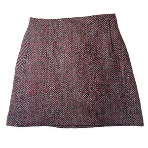 LOFT Red and Black Tweed Pencil Skirt